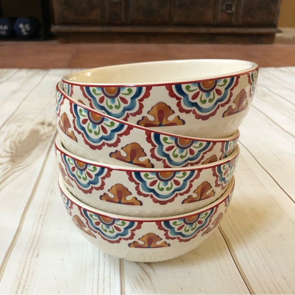 Pier 1 Global Medallion set of 4 cereal soup bowls - Picture 1 of 5